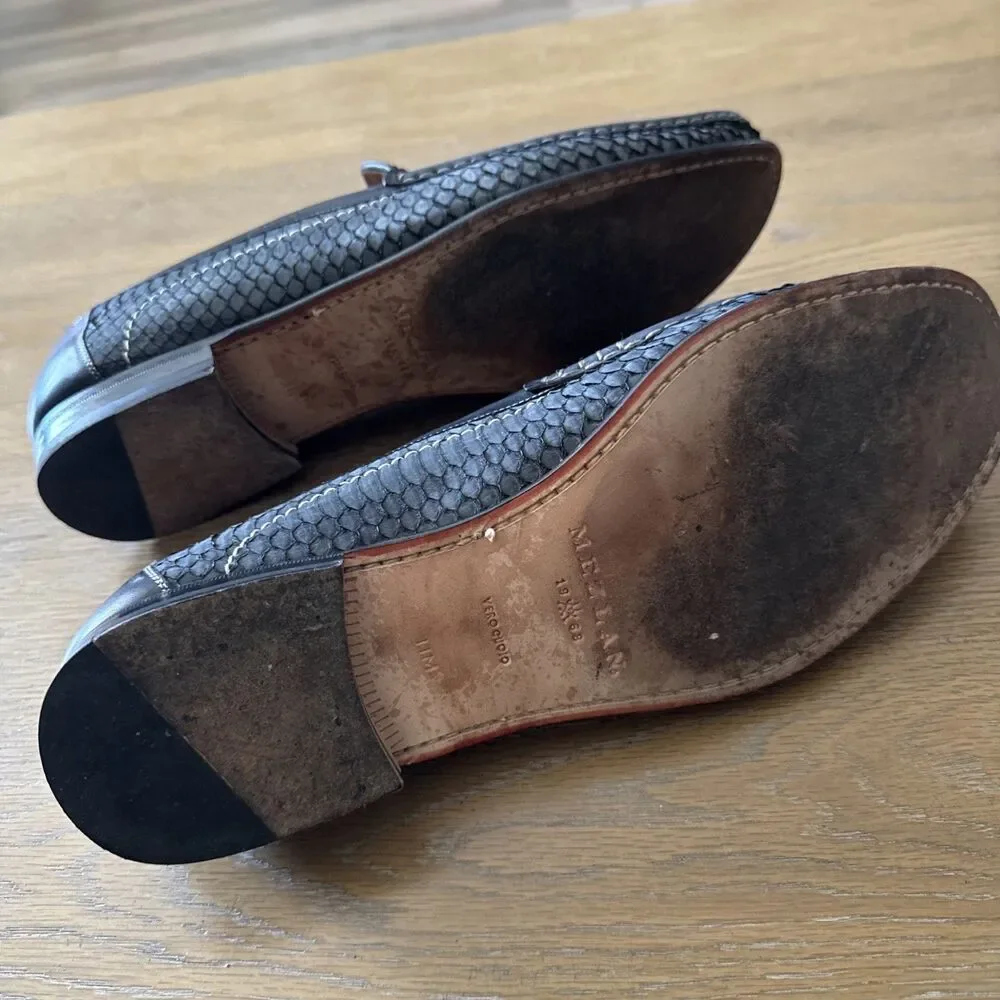 MEZLAN Spain Men 11 M Marius Grey Python Snakeskin Leather Loafers Moccasins Y2K
